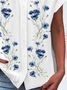 Women Floral Short Sleeve Shirt Summer Buckle V Neck Daily Casual Top