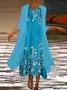 Women Floral Printing Two-Piece Set Daily Three Quarter Sleeve Casual Spring/Fall Dress With Coat Matching Set
