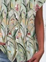 Women Floral Short Sleeve Shirt Summer Buckle V Neck Daily Casual Top