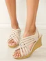 Summer street casual wedge sandals for women sexy fish mouth hollow woven wedge high heels