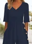 Women Plain V Neck Half Sleeve Casual Summer Jumpsuit