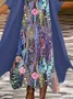Women Floral Printing Two-Piece Set Daily Three Quarter Sleeve Casual Spring/Fall Dress With Coat Matching Set