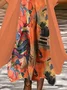 Women Abstract Printing Two-Piece Set Daily Three Quarter Sleeve Casual Spring/Fall Dress With Coat Matching Set