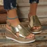 Large size hollow fish mouth gold/silver wedge heel sandals for women 2025 new platform thick bottom bright color shiny buckle sandals