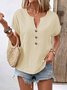 Women Plain Short Sleeve Tee T-shirt V Neck Casual Summer Top