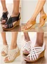 Summer street casual wedge sandals for women sexy fish mouth hollow woven wedge high heels