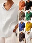 Women Plain Half Sleeve Blouse Summer V Neck Daily Casual Top