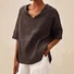 Women Plain Half Sleeve Blouse Summer V Neck Daily Casual Top