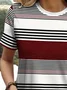 Women Striped Short Sleeve Tee T-shirt Crew Neck Printing Casual Summer Graphic Tee Top