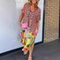 Women Floral Short Sleeve Summer Dress Half Open Collar Daily Vintage Maxi Shirt Dress A-Line Dress