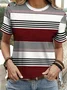 Women Striped Short Sleeve Tee T-shirt Crew Neck Printing Casual Summer Graphic Tee Top
