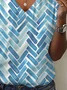 Women Geometric Short Sleeve Tee T-shirt V Neck Printing Casual Summer Graphic Tee Top