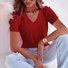 Women Plain Short Sleeve Tee T-shirt V Neck Casual Summer Top
