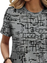 Women Abstract Short Sleeve Tee T-shirt Crew Neck Printing Casual Summer Graphic Tee Top