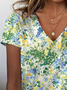 Women Floral Short Sleeve Tee T-shirt V Neck Printing Casual Summer Graphic Tee Top
