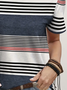 Women Striped Short Sleeve Tee T-shirt Crew Neck Printing Casual Summer Graphic Tee Top