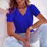 Women Plain Short Sleeve Tee T-shirt V Neck Casual Summer Top