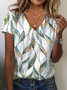 Women Floral Short Sleeve Tee T-shirt V Neck Printing Casual Summer Graphic Tee Top