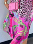 Women Floral Short Sleeve Summer Dress Half Open Collar Daily Vintage Maxi Shirt Dress A-Line Dress