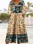 Women Floral V Neck Half Sleeve Casual Summer Jumpsuit