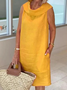 Women Plain Sleeveless Summer Dress Shawl Collar Daily Casual Maxi Fit & Flare Dress A-Line Dress