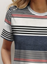 Women Striped Short Sleeve Tee T-shirt Crew Neck Printing Casual Summer Graphic Tee Top