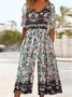 Women Floral V Neck Half Sleeve Casual Summer Jumpsuit