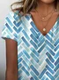 Women Geometric Short Sleeve Tee T-shirt V Neck Printing Casual Summer Graphic Tee Top