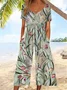 Women Floral V Neck Half Sleeve Casual Summer Jumpsuit