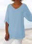 Women Plain Short Sleeve Shirt Summer V Neck Daily Casual Top