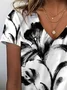 Women Floral Short Sleeve Tee T-shirt V Neck Printing Casual Summer Graphic Tee Top