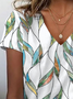 Women Floral Short Sleeve Tee T-shirt V Neck Printing Casual Summer Graphic Tee Top
