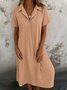 Women Plain Short Sleeve Summer Dress Shirt Collar Daily Casual Maxi A-Line Dress
