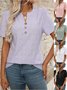 Women Plain Short Sleeve Tee T-shirt V Neck Casual Summer Top