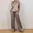 Women Plain Two-Piece Set Daily Half Sleeve Casual Summer Top With Pants Matching Set