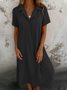 Women Plain Short Sleeve Summer Dress Shirt Collar Daily Casual Maxi A-Line Dress