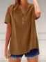 Women Plain Long Sleeve Shirt Spring/Fall V Neck Daily Casual Top