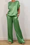 Women Plain Two-Piece Set Daily Half Sleeve Casual Summer Top With Pants Matching Set