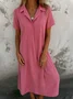 Women Plain Short Sleeve Summer Dress Shirt Collar Daily Casual Maxi A-Line Dress