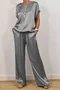 Women Plain Two-Piece Set Daily Half Sleeve Casual Summer Top With Pants Matching Set