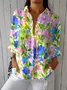 Women Floral Three Quarter Sleeve Shirt Spring/Fall Printing Shirt Collar Daily Casual Top