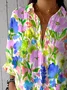 Women Floral Three Quarter Sleeve Shirt Spring/Fall Printing Shirt Collar Daily Casual Top