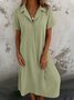 Women Plain Short Sleeve Summer Dress Shirt Collar Daily Casual Maxi A-Line Dress