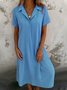 Women Plain Short Sleeve Summer Dress Shirt Collar Daily Casual Maxi A-Line Dress