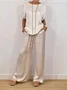 Women Plain Two-Piece Set Daily Half Sleeve Casual Summer Top With Pants Matching Set