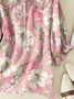 Women Floral Short Sleeve Shirt Summer Printing Shawl Collar Daily Casual Top