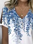 Women Floral Short Sleeve Tee T-shirt V Neck Printing Casual Summer Graphic Tee Top