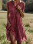Women Polka Dots Short Sleeve Summer Printing Dress Shawl Collar Daily Casual Knee Length A-Line Dress