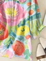 Women Floral Short Sleeve Shirt Summer Printing Shawl Collar Daily Casual Top