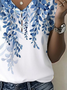 Women Floral Short Sleeve Tee T-shirt V Neck Printing Casual Summer Graphic Tee Top